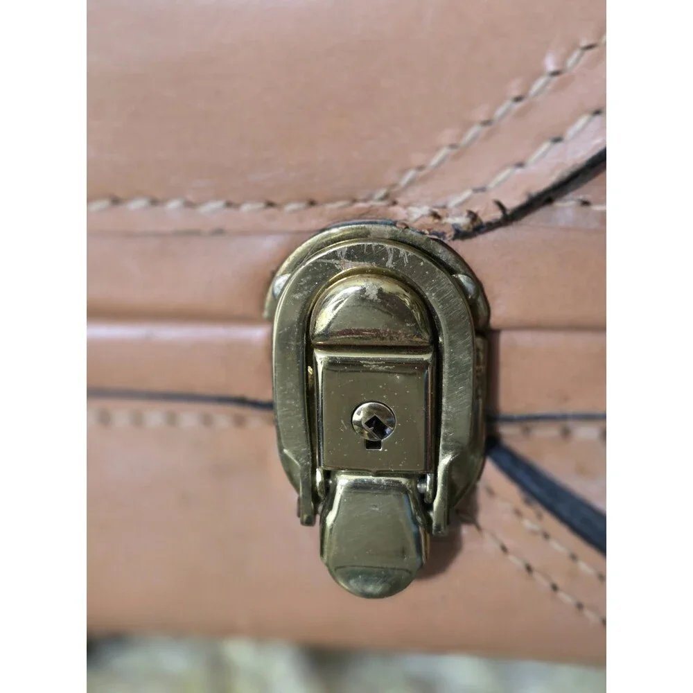 Vintage Brooks Brothers Tan Leather Suitcase Carry-On Travel Case Hard Shell